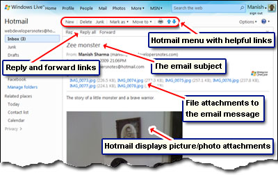 Reading and displaying an email message in Hotmail