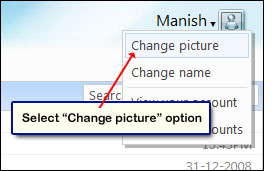 The change picture option in Hotmail