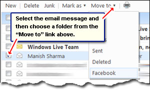 Manually move an email message from a folder to another in Hotmail