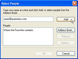 Adding email addresses one by one to block messages from them