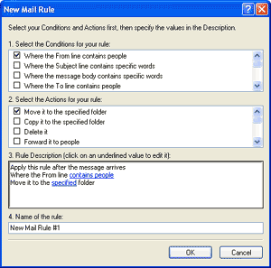 Automatically sort emails in Outlook Express and move them to specified folders using message rules