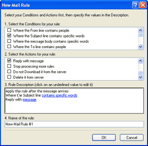 Setting up a message rule in Outlook Express for auto reply