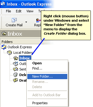 Right click with the mouse button on the Inbox to display the menu and select New Folder option
