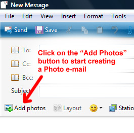 Add photos button in Windows Live Mail
