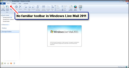 Traditional toolbar missing in Windows Live Mail 2011