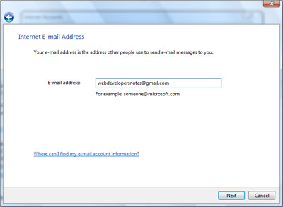 Entering your email address in the Gmail account set up
