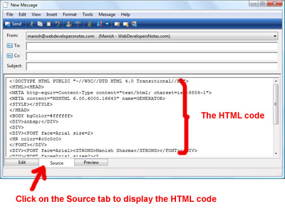 Viewing the HTML code of the email signature