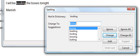 Spell check emails in action on Windows Mail