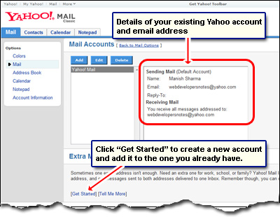 Click on Get Started link to add a new Yahoo account