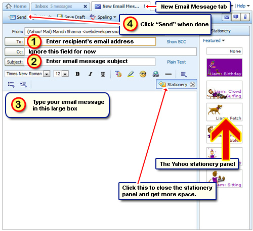 Compose and send a new email message from your Yahoo account