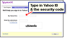 Enter the Yahoo Id and the security code
