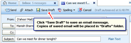 Save an email message in the Drafts folder in Yahoo