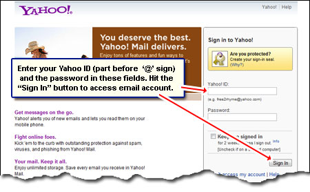 Sign in at your Yahoo Mail account by entering the ID and password