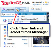 Compose a new email in yahoo - click on the New link and then select Email Message