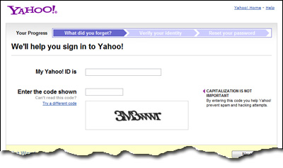 Reset the Yahoo account password when it doesn't work