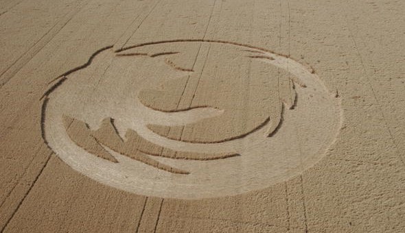 Firefox web browser crop circle created in 2006 at an oat field near Amity, Oregon