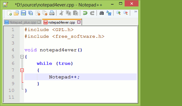Notepad++ text editor screenshot