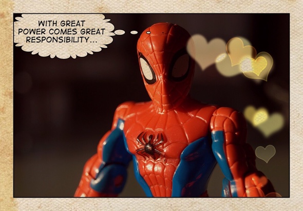 Spider-man remembering Uncle Ben's advice