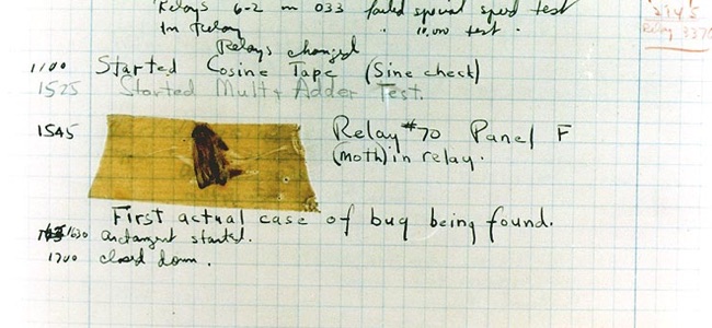 The first computer bug - a moth trapped in the relay of the Harvard Mark II computer