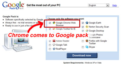 Chrome is now included in the Google pack