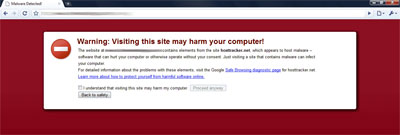 A malware warning by Google Chrome - a safer browser definitely
