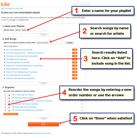 Create a playlist on iLike.com and add music to your website