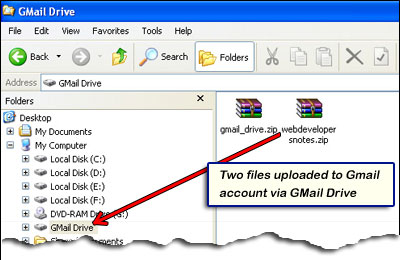 Files uploaded to the online drive - Gmail account folder - using GMail Drive