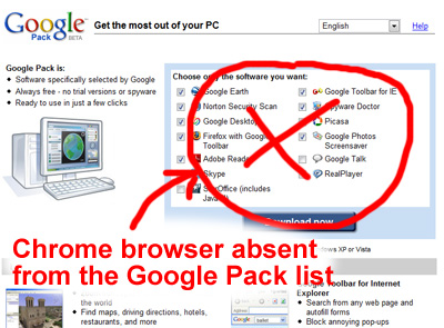 Google Chrome missing from Google Pack software