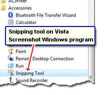 The snipping tool of Vista - Free screenshot windows program