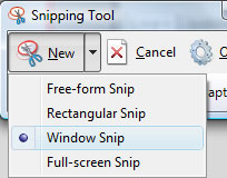 The 4 different options of taking a screenshot with the Windows Vista free Snipping tool