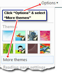 The new themes available in Windows Live Hotmail from More themes option