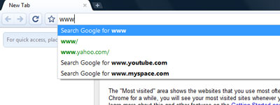 Chrome auto suggestion of web sites