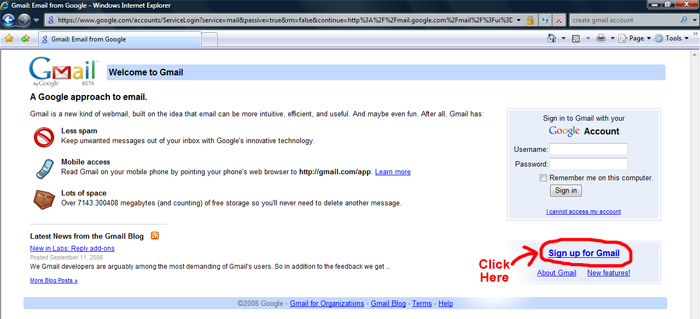 Screenshot of the Gmail homepage
