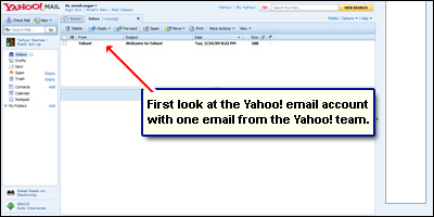 First look at your Yahoo email account with one email from the Yahoo! team