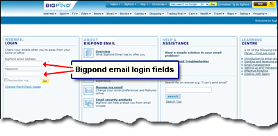 Bigpond login - access your email account by entering username and password in corresponding fields