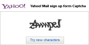 Text Captcha puzzle from the Yahoo! Mail sign up form