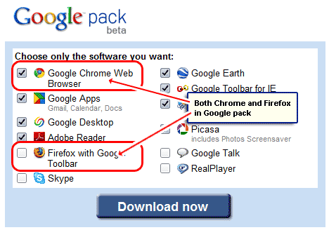 Google Chrome and Firefox browsers in the Google Software Pack