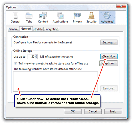 Clear Firefox cache folder: Solution for Hotmail not attaching original message to reply and forward