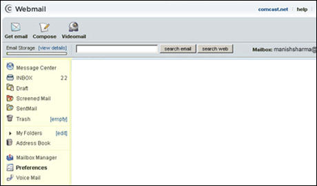 Comcast webmail interface - screenshot
