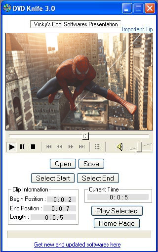 Cut a DVD and extract small video clips using free DVD Knife software