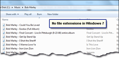 File extensions not shown in Windows Explorer in Windows 7 operating system
