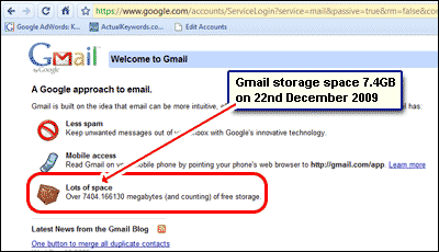 Gmail storage space now increased to 7.4GB