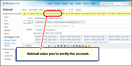 Hotmail asking you to verify the email account