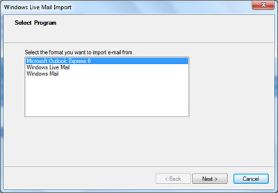 Import Outlook Express messages in Windows Live Mail - Windows 7