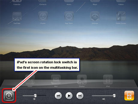 The iPad screen rotation lock on the multitasking bar