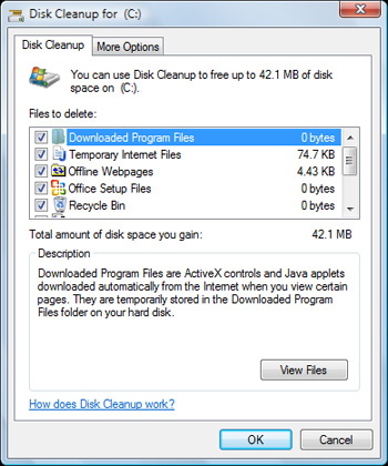 Disk Cleanup makes space on Windows Vista computers quickly and easily