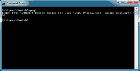 MySQL Error 1045 (28000): Access denied for user 'ODBC'@'localhost' (using password: NO)