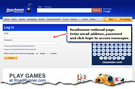 Roadrunner webmail login page - enter your username and password