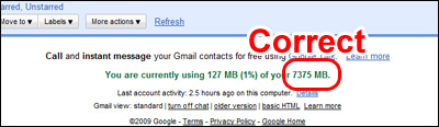 Storage space on the free Gmail email accounts