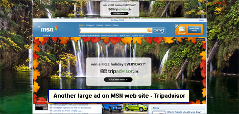 Tripadvisor large ad on the MSN web site